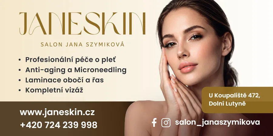 Návrh banneru Janeskin na plot se seznamem služeb a kontakty