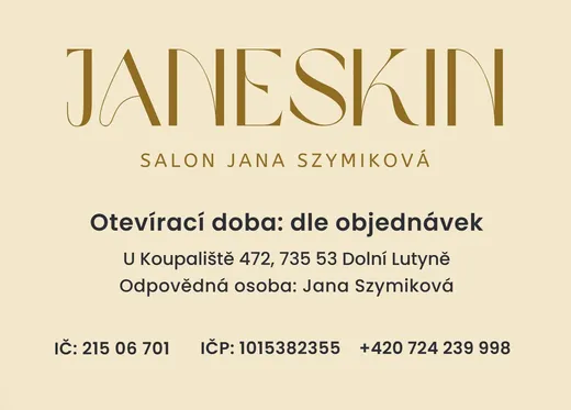 Cedule Janeskin s provozní dobou a kontakty