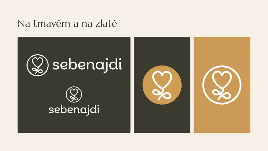 Logo sebenajdi na tmavém a zlatém podkladu