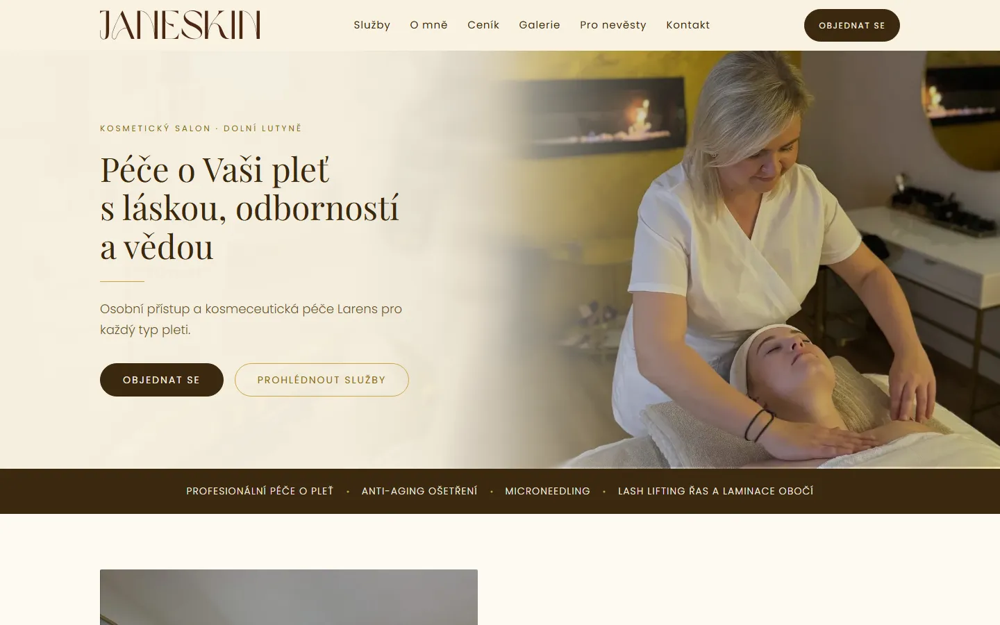 Úvodní stránka nového webu salonu Janeskin